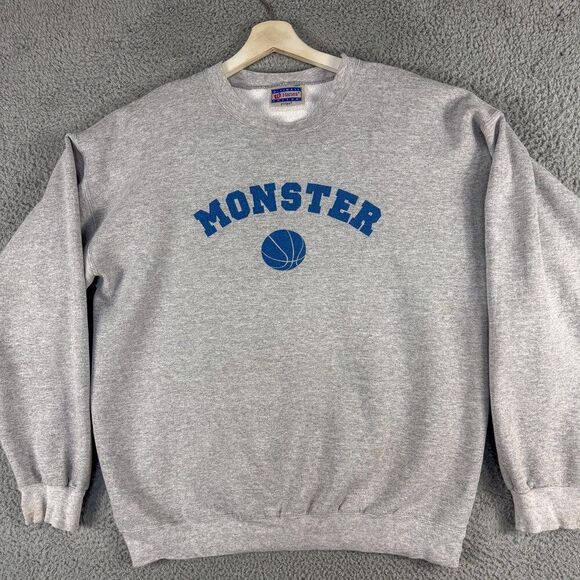 VTG Monster Website Sweatshirt Mens‎ Large Gray 90s Y2K Tech Outdoor Preppy Hike - Picture 1 of 15